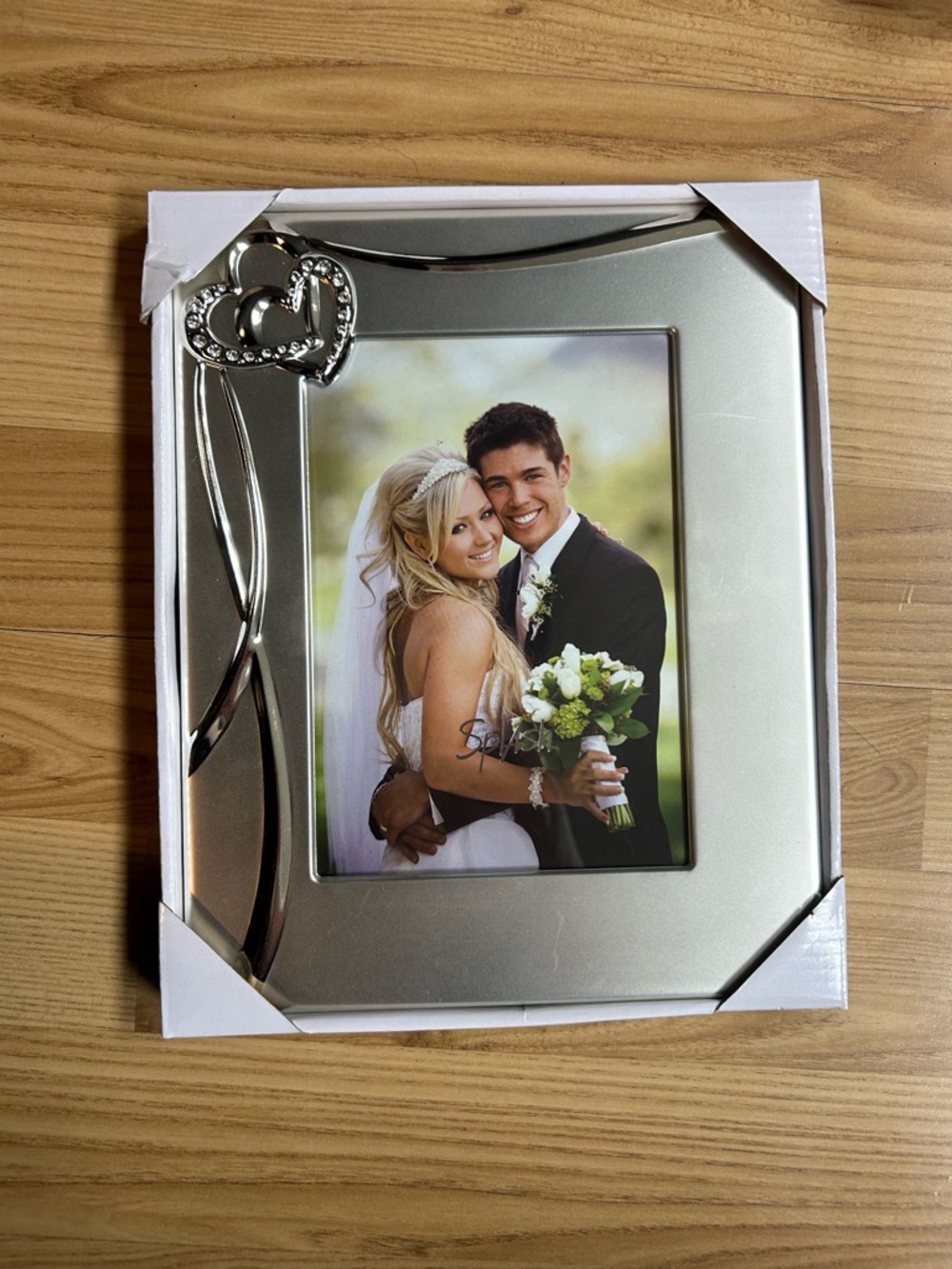 Silver Heart Accent Wedding Photo Frame - Elegant Home Accent